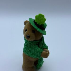 Vintage Miniature St. Patrick’s Day Bear Figurine Flocked Pencil Holder